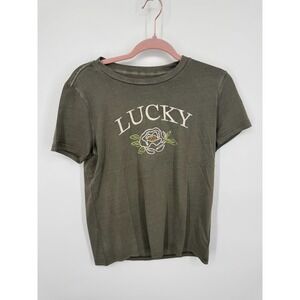 NWT Lucky Brand Los Angeles T-Shirt Women XS Olive Green Pullover Short Sleeve